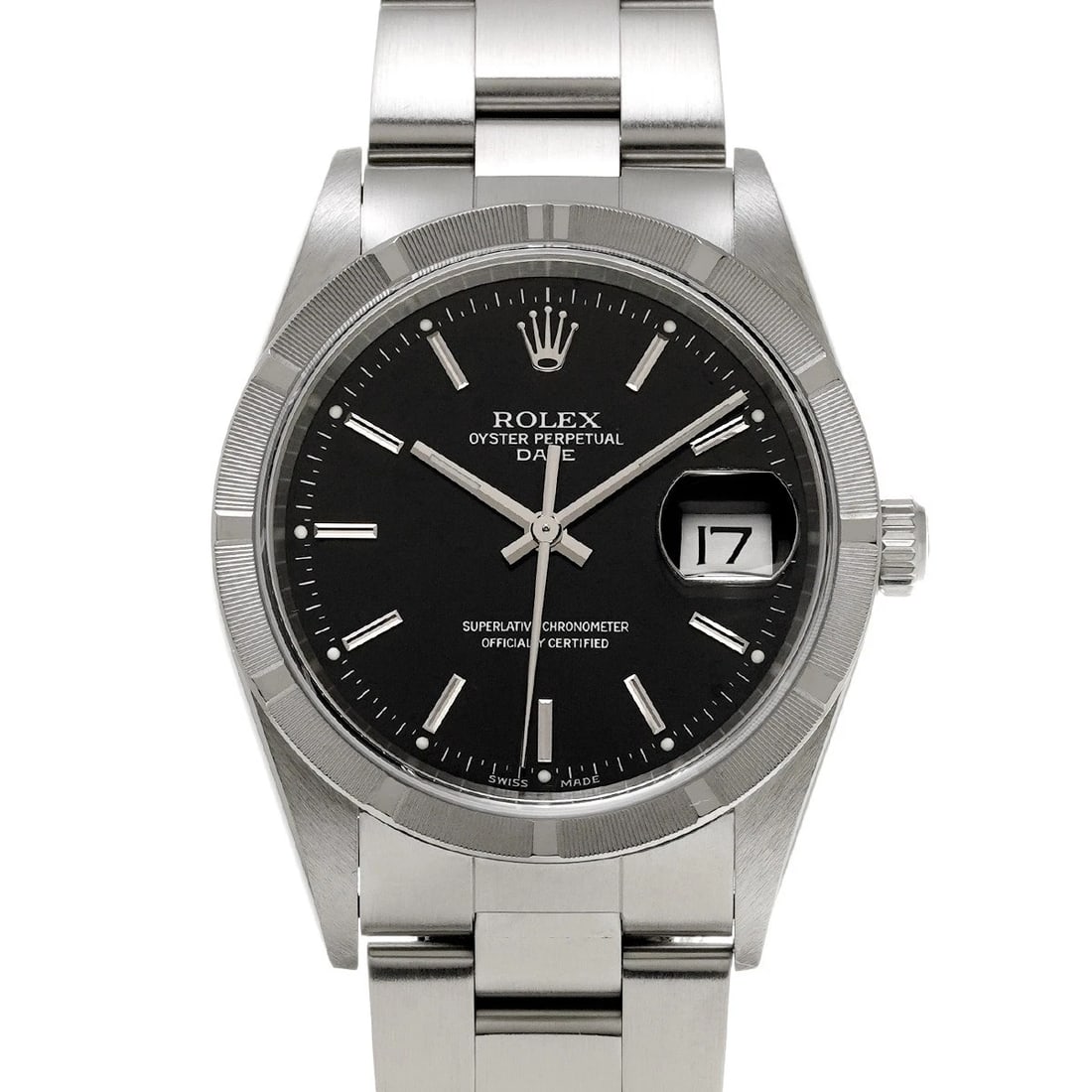 ROLEX OYSTER PERPETUAL DATE BLACK WATCH: ROLEX Oyster Perpetual Date black Watch Brand: ROLEX Type/Style: Wristwatch Material: Band Material Stainless steel, Case Material Stainless steel Color: Dial Color black Size: Case Size H/about 34mm
