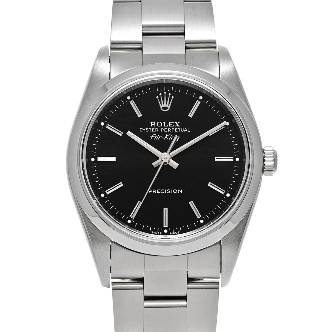 ROLEX AIR-KING BLACK WATCH: ROLEX Air-King black Watch Brand: ROLEX Type/Style: Wristwatch Material: Band Material Stainless steel, Case Material Stainless steel Color: Dial Color black Size: Case Size H/about 34mm W/about 34mm
