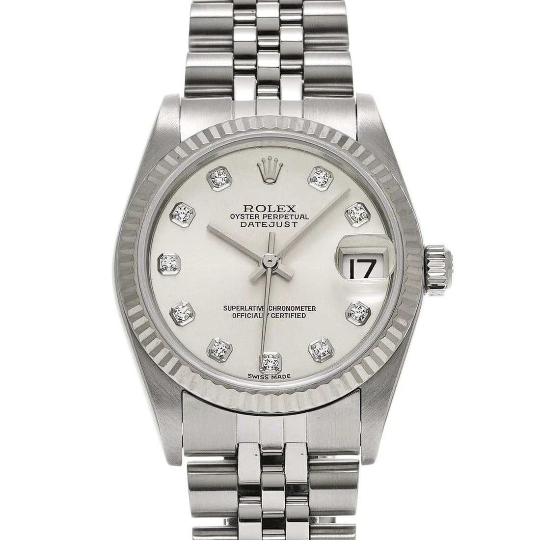 ROLEX DATEJUST SILVER/DIAMOND WATCH: ROLEX Datejust Silver/diamond Watch Brand: ROLEX Type/Style: Wristwatch Material: Band Material Stainless steel, Case Material Stainless steel Color: Dial Color Silver Size: Case Size H/about 31mm W/a