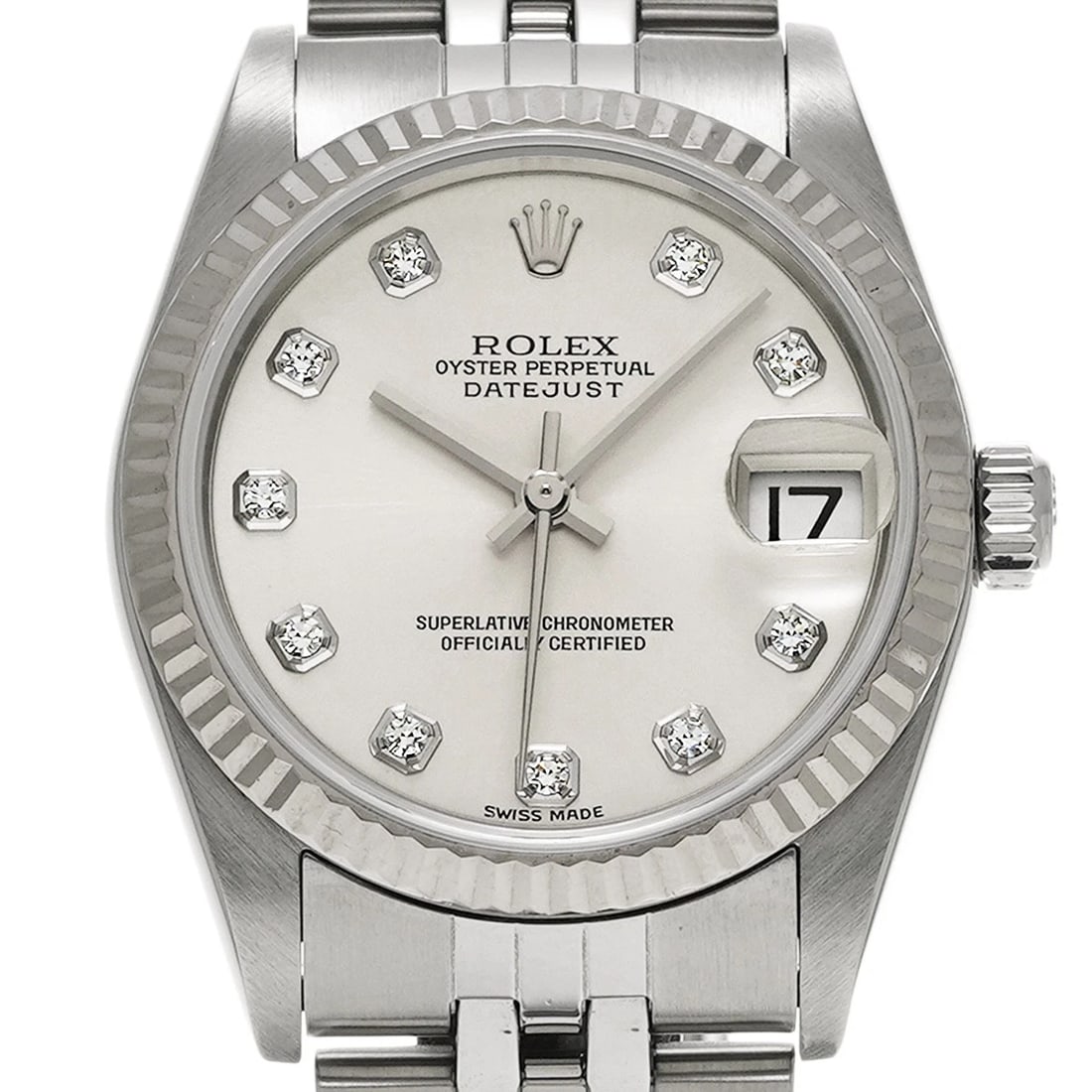 ROLEX DATEJUST SILVER/DIAMOND WATCH - 4