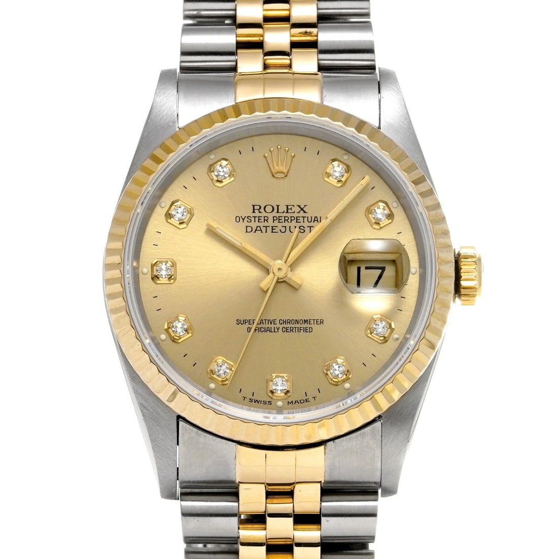 ROLEX DATEJUST CHAMPAGNE/DIAMOND WATCH: ROLEX Datejust Champagne/diamond Watch Brand: ROLEX Type/Style: Wristwatch Material: Band Material Stainless steel/Yellow Gold, Case Material Stainless steel Color: Dial Color Champagne Size: Case