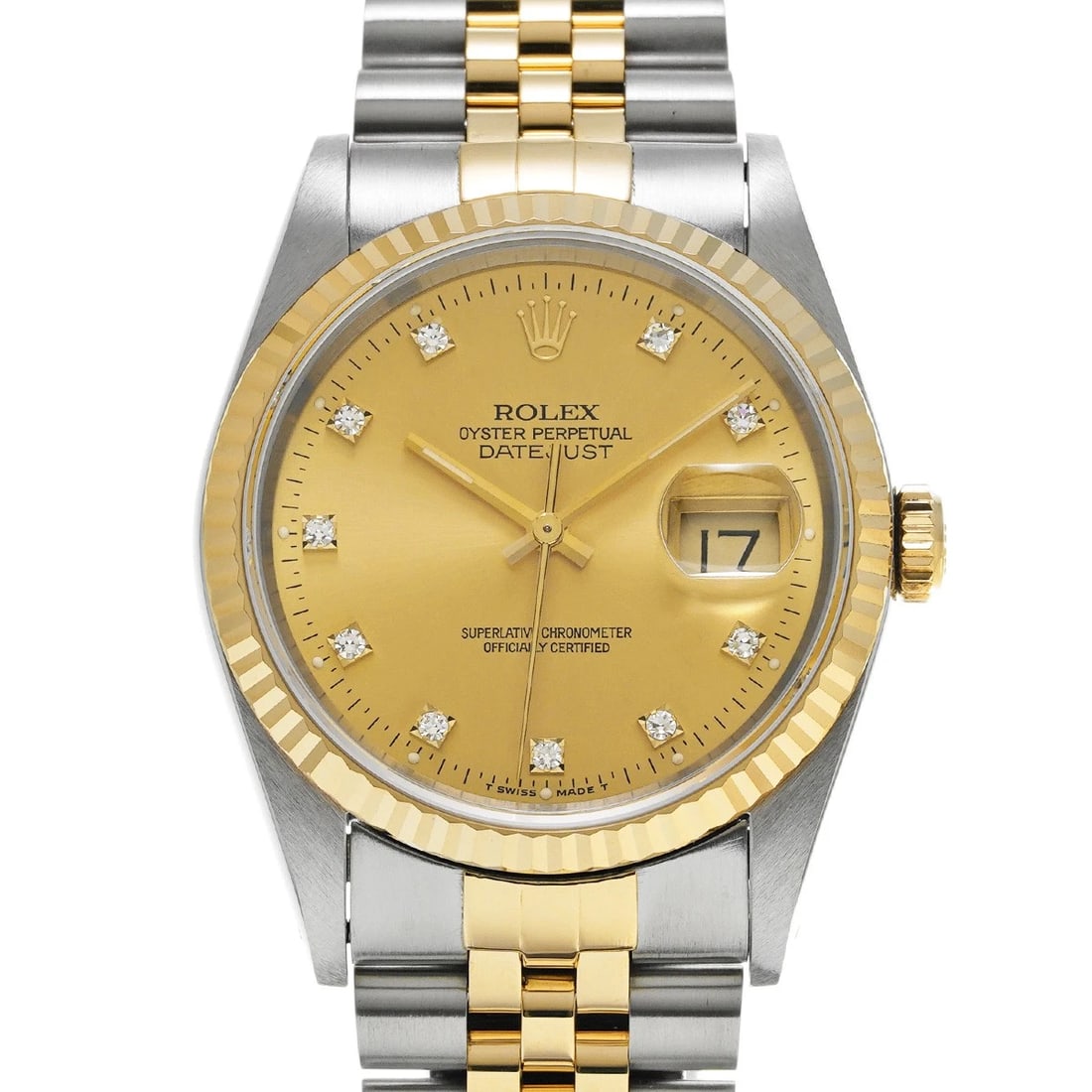 ROLEX DATEJUST CHAMPAGNE/DIAMOND WATCH: ROLEX Datejust Champagne/diamond Watch Brand: ROLEX Type/Style: Wristwatch Material: Band Material Stainless steel/Yellow Gold, Case Material Stainless steel Color: Dial Color Champagne Size: Case Siz