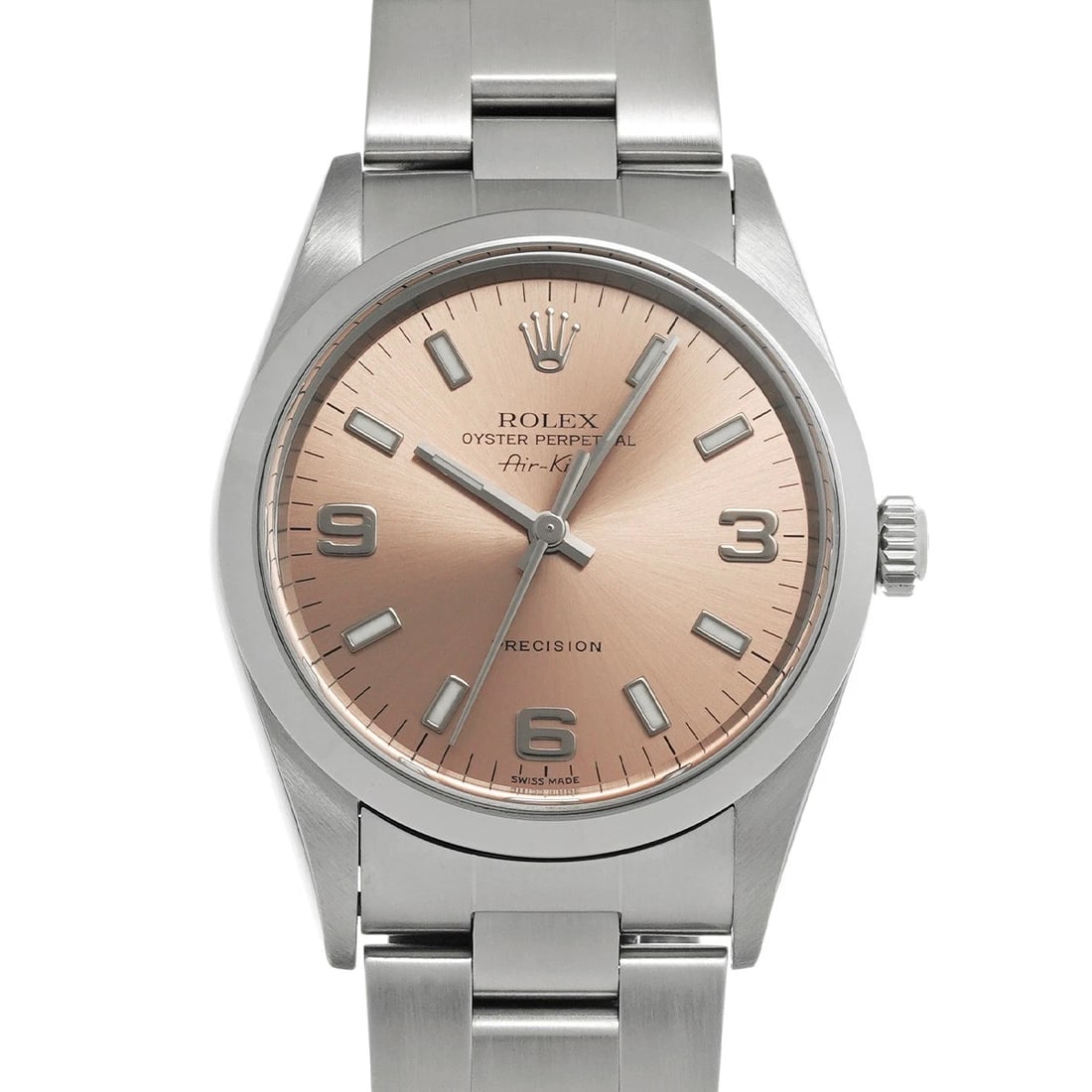 ROLEX AIR-KING PINK WATCH: ROLEX Air-King pink Watch Brand: Rolex Type/Style: Wristwatch Material: Band Material Stainless Steel, Case Material Stainless Steel Color: Dial Color Dial Color Blue Case Color Silver Band Color