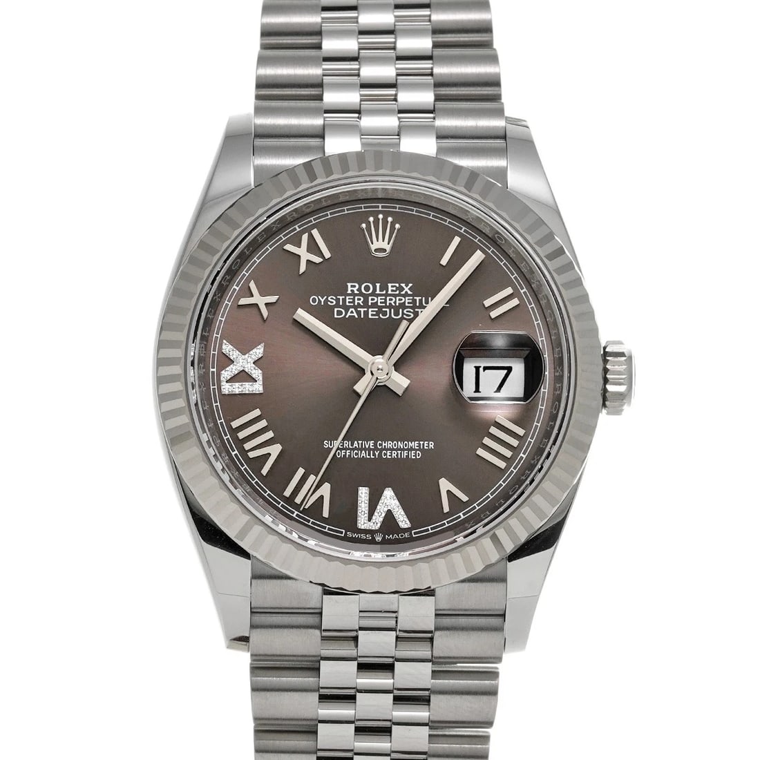 ROLEX DATEJUST 36 DARK GRAY/DIAMOND WATCH: ROLEX Datejust 36 Dark gray/diamond Watch Brand: ROLEX Type/Style: Wristwatch Material: Band Material Stainless steel, Case Material Stainless steel Color: Dial Color Dark gray Size: Case Size