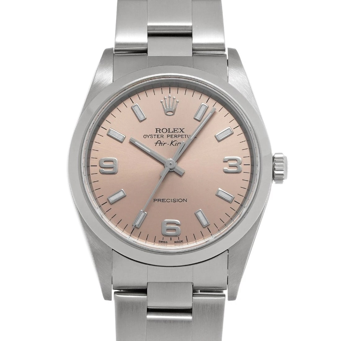 ROLEX AIR-KING PINK WATCH: ROLEX Air-King pink Watch Brand: Rolex Type/Style: Wristwatch Material: Band Material Stainless Steel, Case Material Stainless Steel Color: Dial Color Dial Color Blue Band Color Silver Case Color