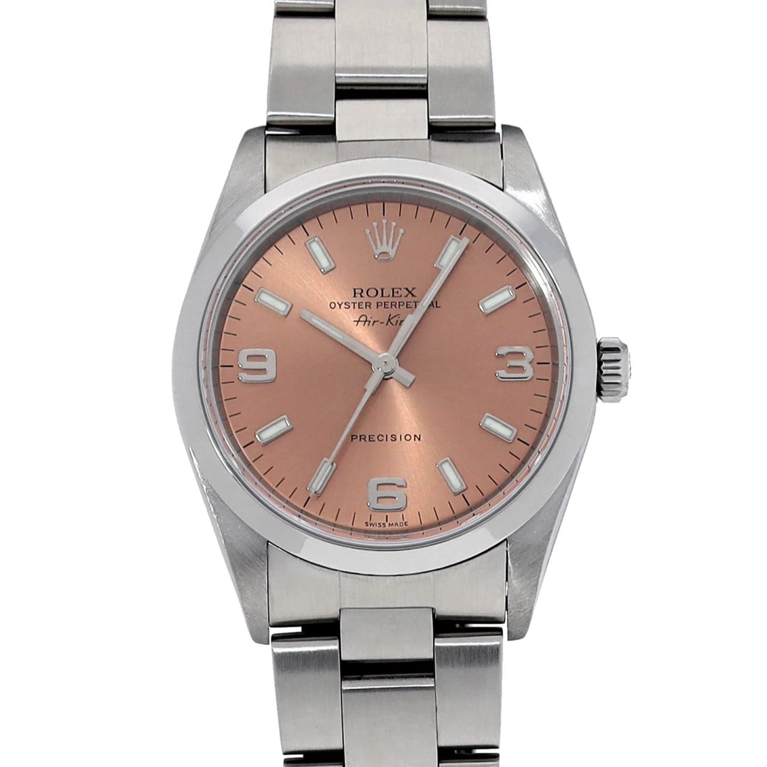 ROLEX AIR-KING BLACK/PINK WATCH: ROLEX Air-King black/pink Watch Brand: Rolex Type/Style: Wristwatch Material: Band Material Stainless Steel, Case Material Stainless Steel Color: Dial Color Dial Color Blue Band Color Silver Case