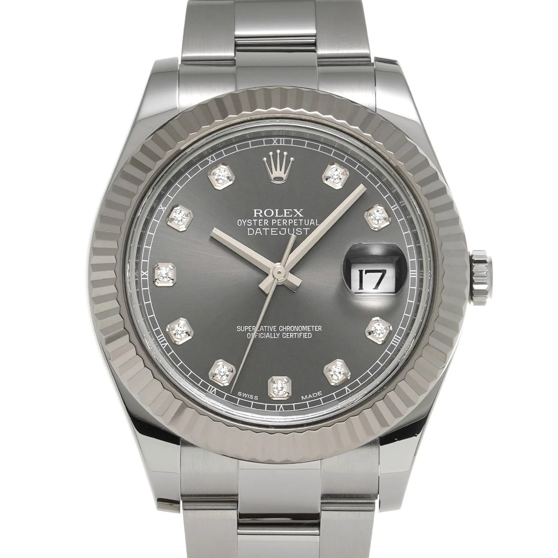 ROLEX DATEJUSTII GRAY/DIAMOND WATCH: ROLEX DatejustII gray/diamond Watch Brand: ROLEX Type/Style: Wristwatch Material: Band Material Stainless steel, Case Material Stainless steel Color: Dial Color gray Size: Case Size H/about 41mm