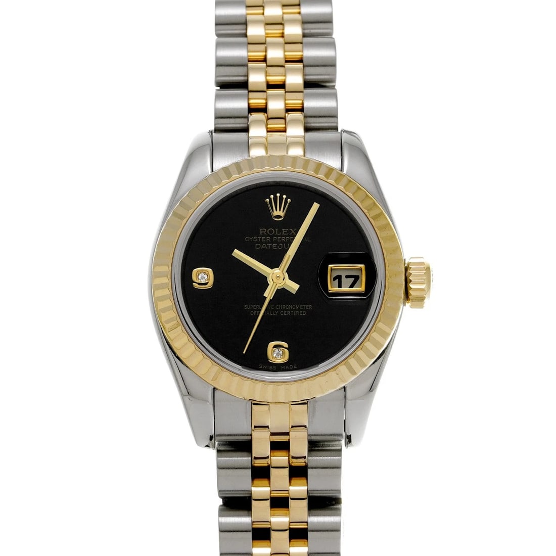 ROLEX DATEJUST BLACK/DIAMOND WATCH: ROLEX Datejust black/diamond Watch Brand: ROLEX Type/Style: Wristwatch Material: Band Material Stainless steel/Yellow Gold, Case Material Stainless steel Color: Dial Color black Size: Case Size H/abou