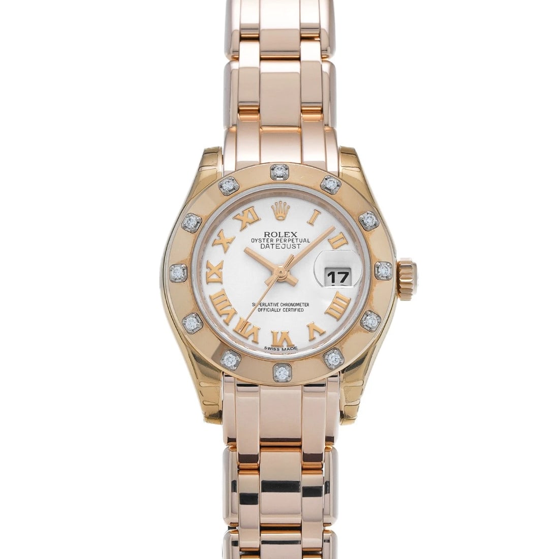 ROLEX DATEJUST PEARLMASTER WHITE WATCH: ROLEX Datejust Pearlmaster white Watch Brand: ROLEX Type/Style: Wristwatch Material: Band Material Everrose gold, Case Material Everrose gold Color: Dial Color white Size: Case Size H/about 29mm W/abo