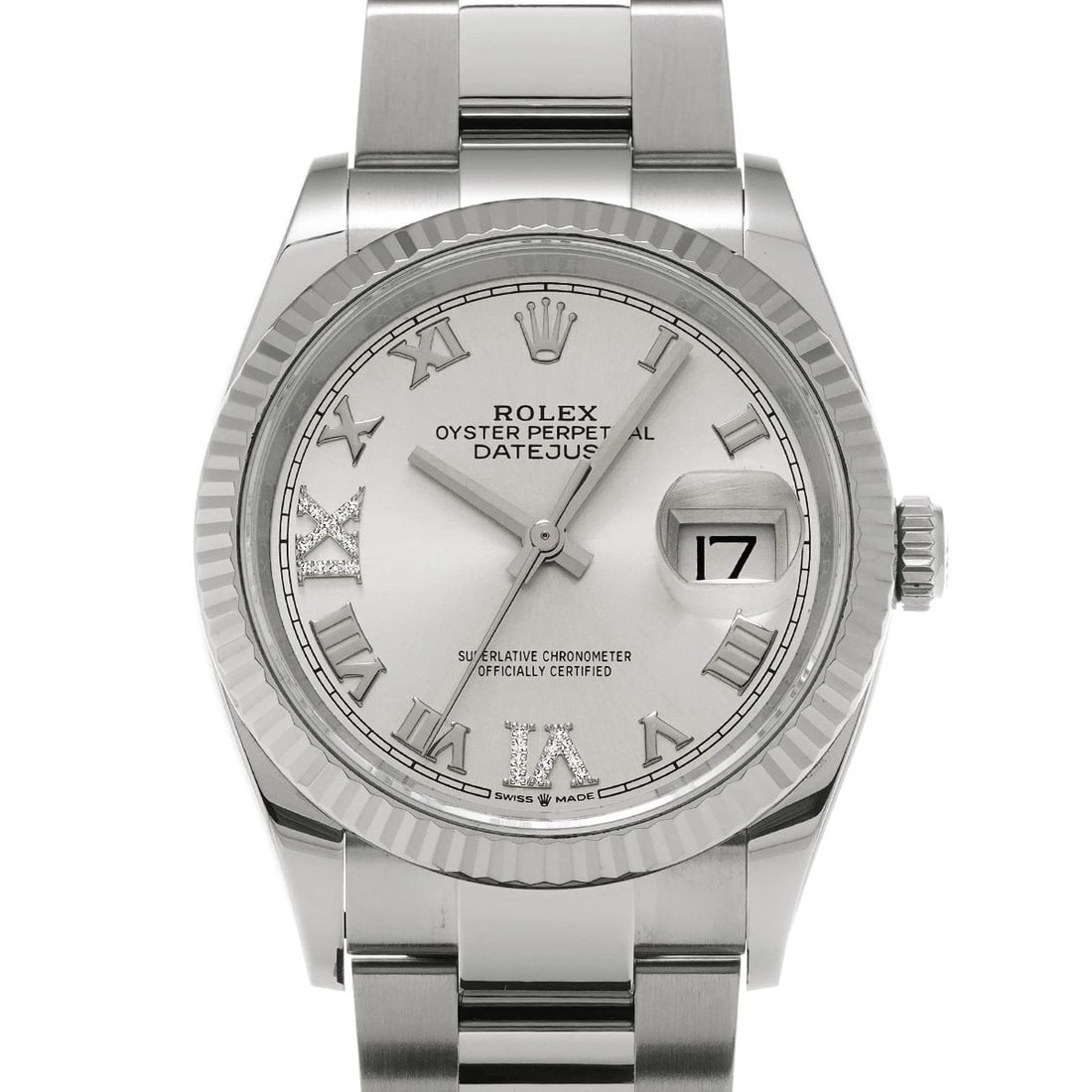 ROLEX DATEJUST 36 SILVER/DIAMOND WATCH: ROLEX Datejust 36 Silver/diamond Watch Brand: ROLEX Type/Style: Wristwatch Material: Band Material Stainless steel, Case Material Stainless steel Color: Dial Color Silver Size: Case Size H/about 36mm