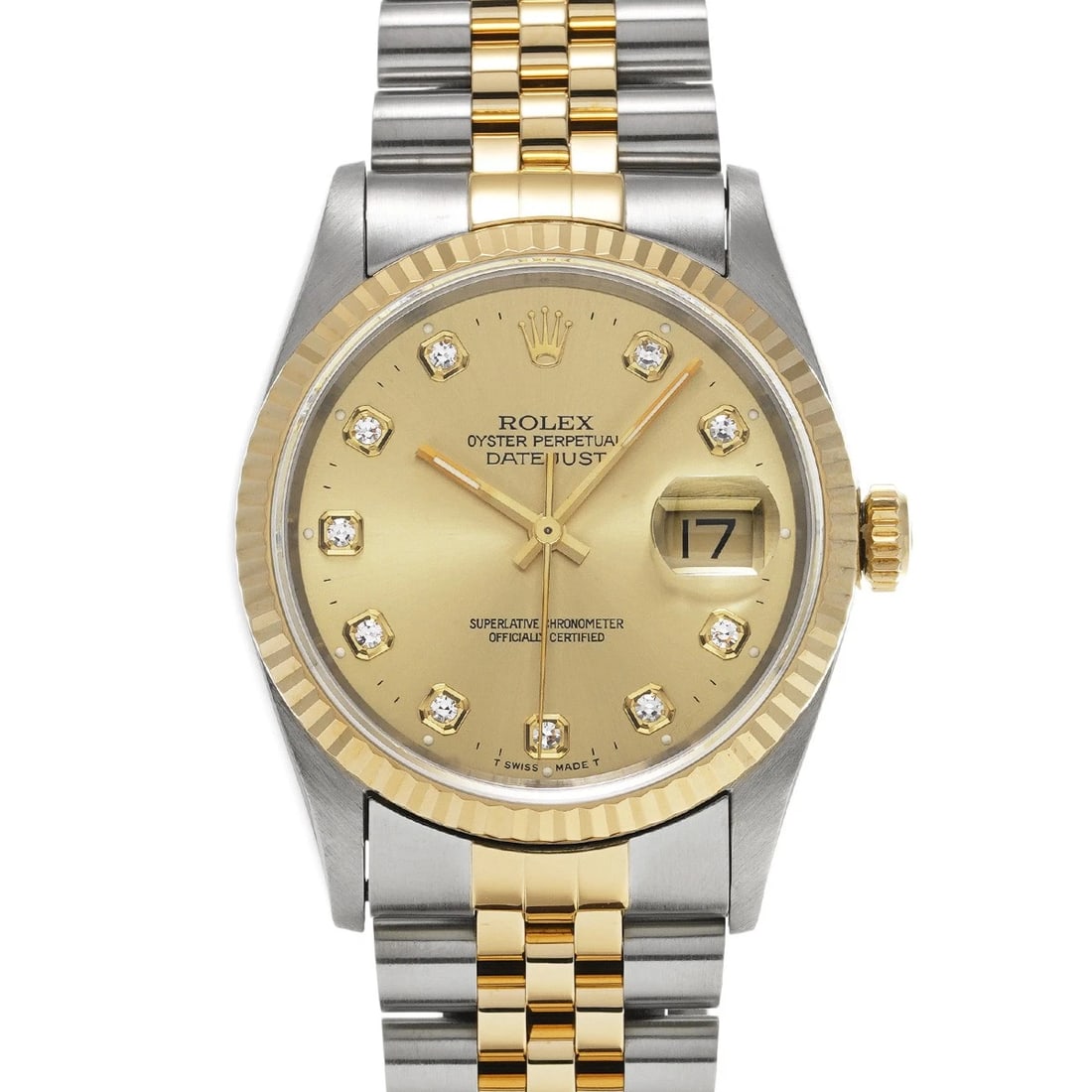 ROLEX DATEJUST CHAMPAGNE/DIAMOND WATCH: ROLEX Datejust Champagne/diamond Watch Brand: ROLEX Type/Style: Wristwatch Material: Band Material Stainless steel/Yellow Gold, Case Material Stainless steel Color: Dial Color Champagne Size: Case