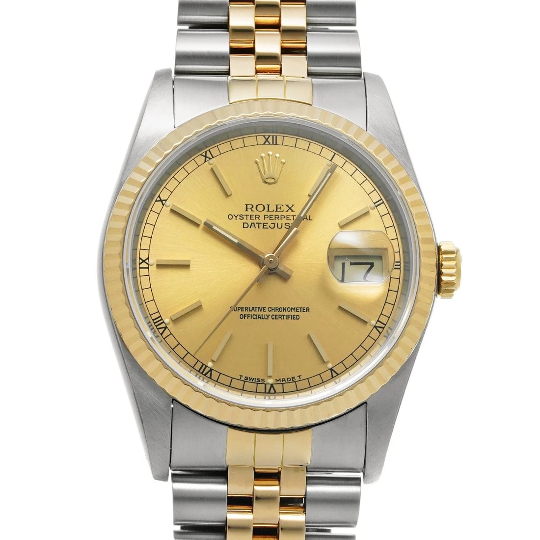 ROLEX DATEJUST 36 CHAMPAGNE WATCH: ROLEX Datejust 36 Champagne Watch Brand: ROLEX Type/Style: Wristwatch Material: Band Material Stainless steel/Yellow Gold, Case Material Stainless steel Color: Dial Color Champagne Size: Case Size