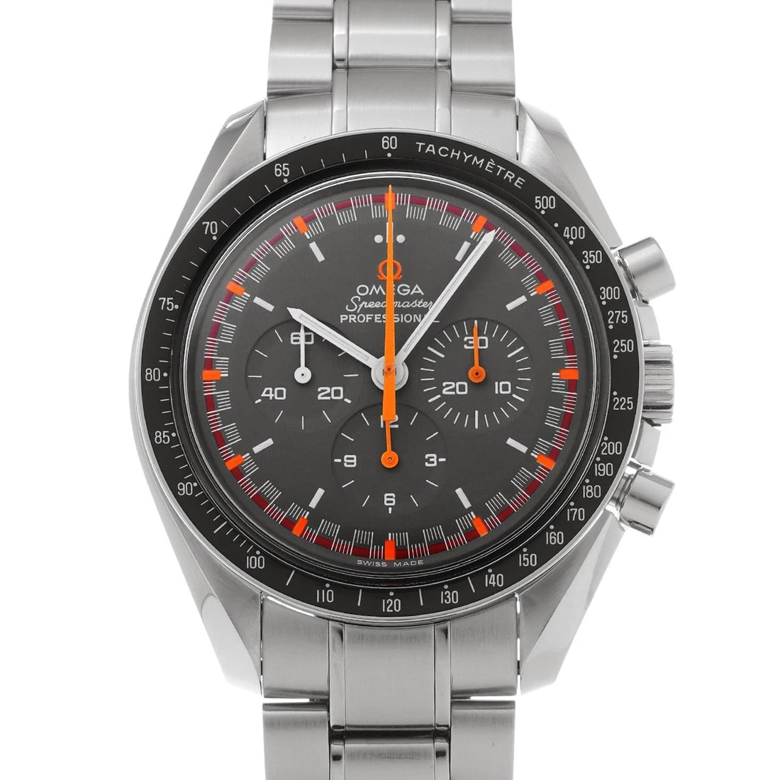 OMEGA SPEEDMASTER MOONWATCH PROFESSIONAL APOLLO GRAY WATCH: OMEGA Speedmaster Moonwatch Professional Apollo gray Watch Brand: OMEGA Type/Style: Wristwatch Material: Band Material Stainless Steel, Case Material Stainless Steel Color: Dial Color Dial Color