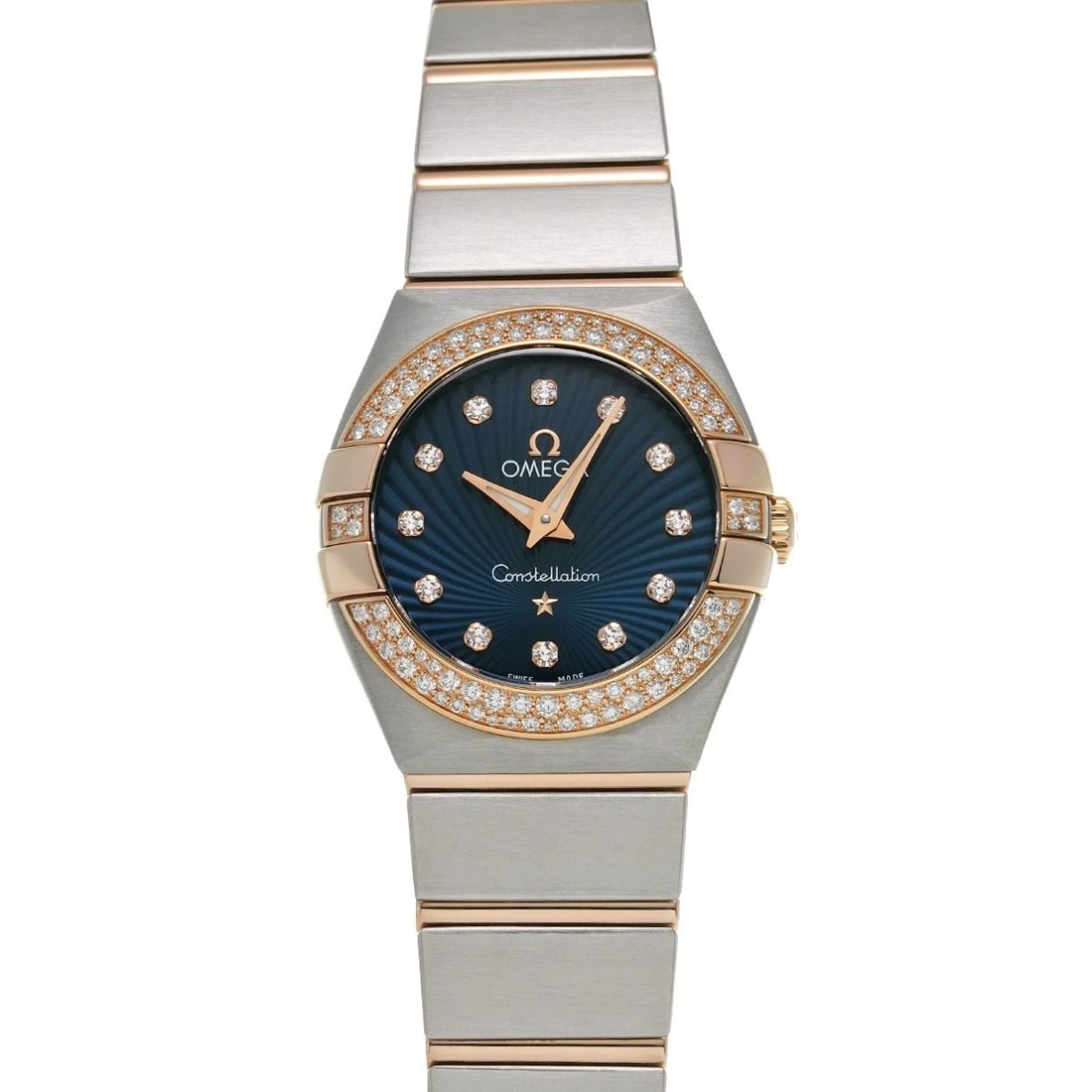 OMEGA CONSTELLATION BLUSH QUARTZ BLUE/DIAMOND WATCH: OMEGA Constellation Blush Quartz blue/diamond Watch Brand: OMEGA Type/Style: Wristwatch Material: Band Material Stainless Steel, Rose Gold, Case Material Stainless Steel, Rose Gold Color: Dial Color