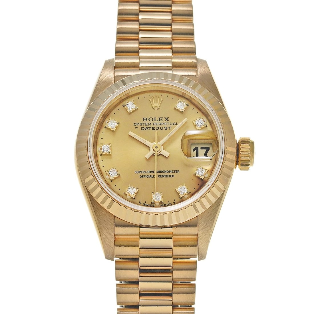 ROLEX DATEJUST CHAMPAGNE/DIAMOND WATCH: ROLEX Datejust Champagne/diamond Watch Brand: ROLEX Type/Style: Wristwatch Material: Band Material Yellow Gold, Case Material Yellow Gold Color: Dial Color Champagne Size: Case Size H/about 26mm
