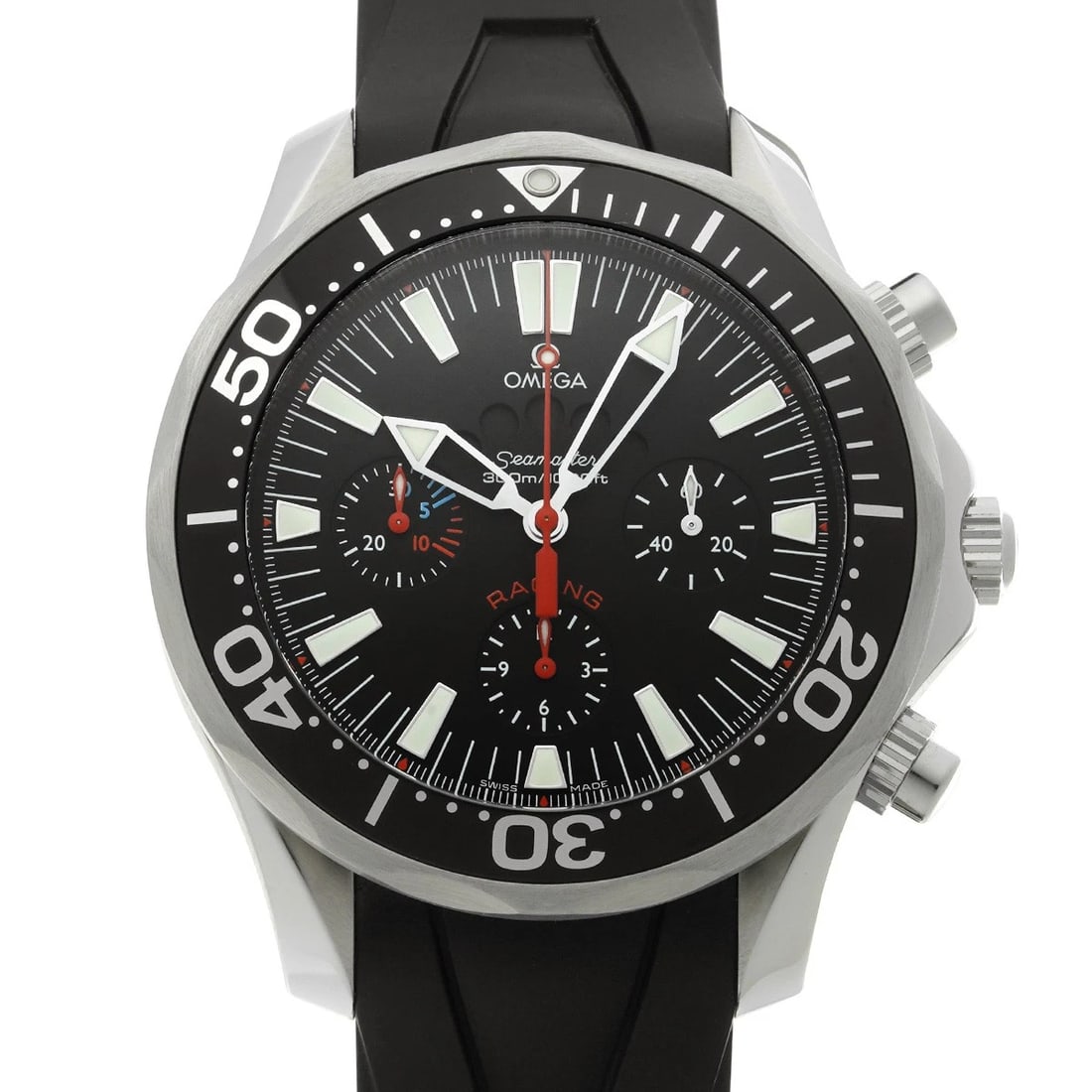OMEGA SEAMASTER BLACK WATCH: OMEGA Seamaster black Watch Brand: OMEGA Type/Style: Wristwatch Material: Band Material Leather, Case Material Stainless Steel Color: Dial Color Dial Color Black Band Color Black Case Color Silver