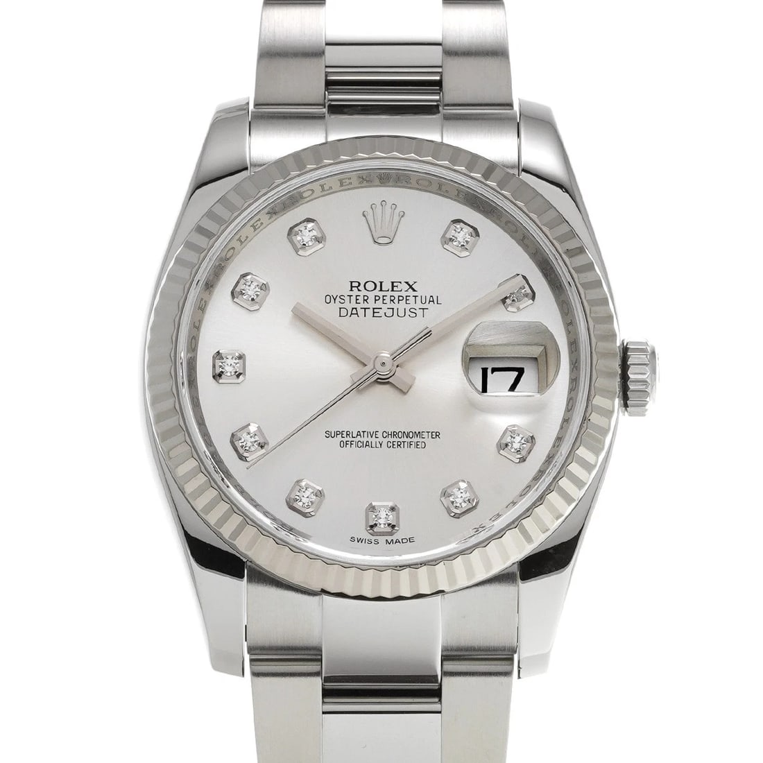 ROLEX DATEJUST SILVER/DIAMOND WATCH: ROLEX Datejust Silver/diamond Watch Brand: ROLEX Type/Style: Wristwatch Material: Band Material Stainless steel, Case Material Stainless steel Color: Dial Color Silver Size: Case Size H/about 36mm W/a
