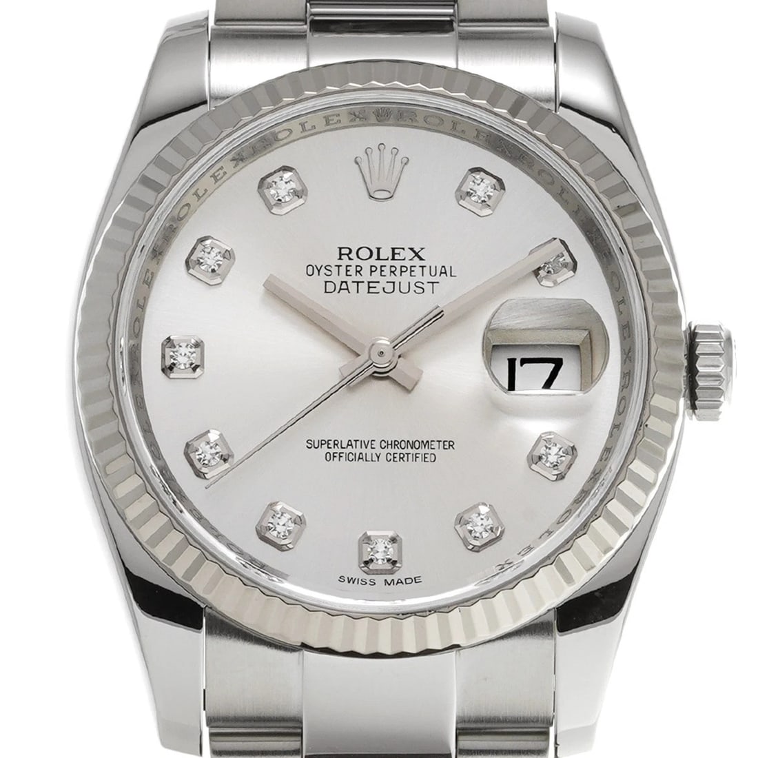 ROLEX DATEJUST SILVER/DIAMOND WATCH - 4