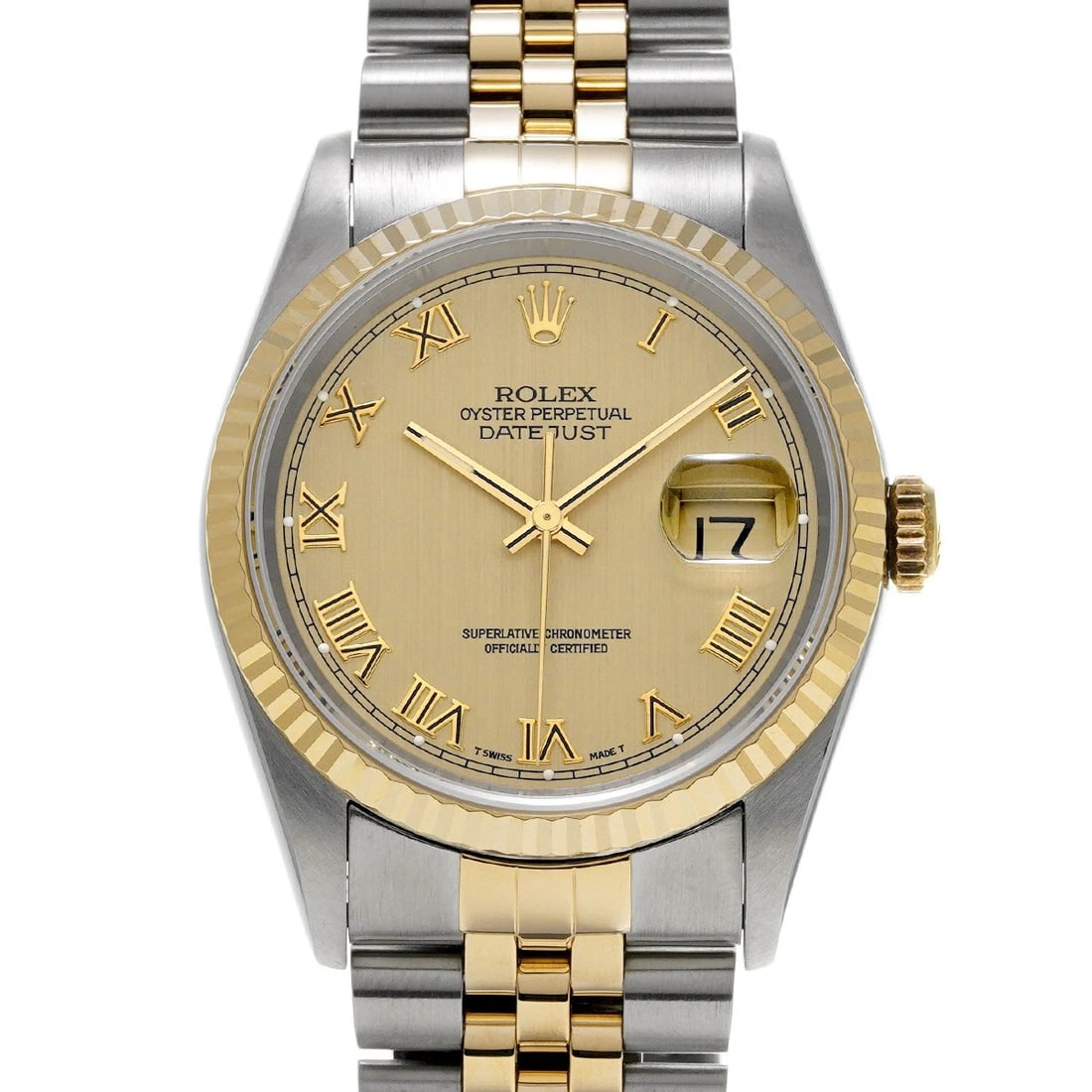 ROLEX DATEJUST CHAMPAGNE WATCH: ROLEX Datejust Champagne Watch Brand: ROLEX Type/Style: Wristwatch Material: Band Material Stainless steel/Yellow Gold, Case Material Stainless steel Color: Dial Color Champagne Size: Case Size