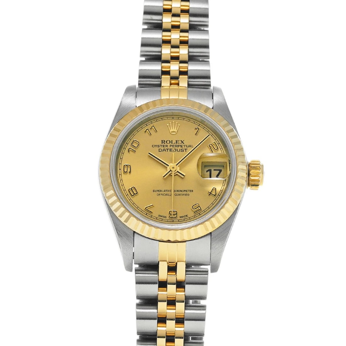 ROLEX DATEJUST 26 CHAMPAGNE WATCH: ROLEX Datejust 26 Champagne Watch Brand: ROLEX Type/Style: Wristwatch Material: Band Material Stainless steel/Yellow Gold, Case Material Stainless steel Color: Dial Color Champagne Size: Case Size H/a