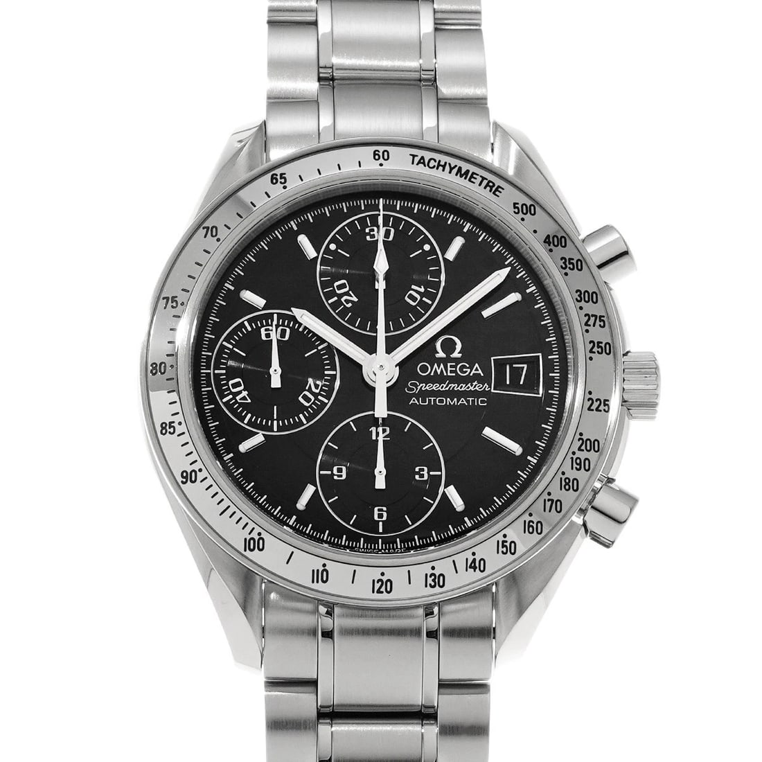 OMEGA SPEEDMASTER DATE BLACK WATCH: OMEGA Speedmaster Date black Watch Brand: OMEGA Type/Style: Wristwatch Material: Band Material Stainless steel, Case Material Stainless steel Color: Dial Color black Size: Case Size H/about 39mm
