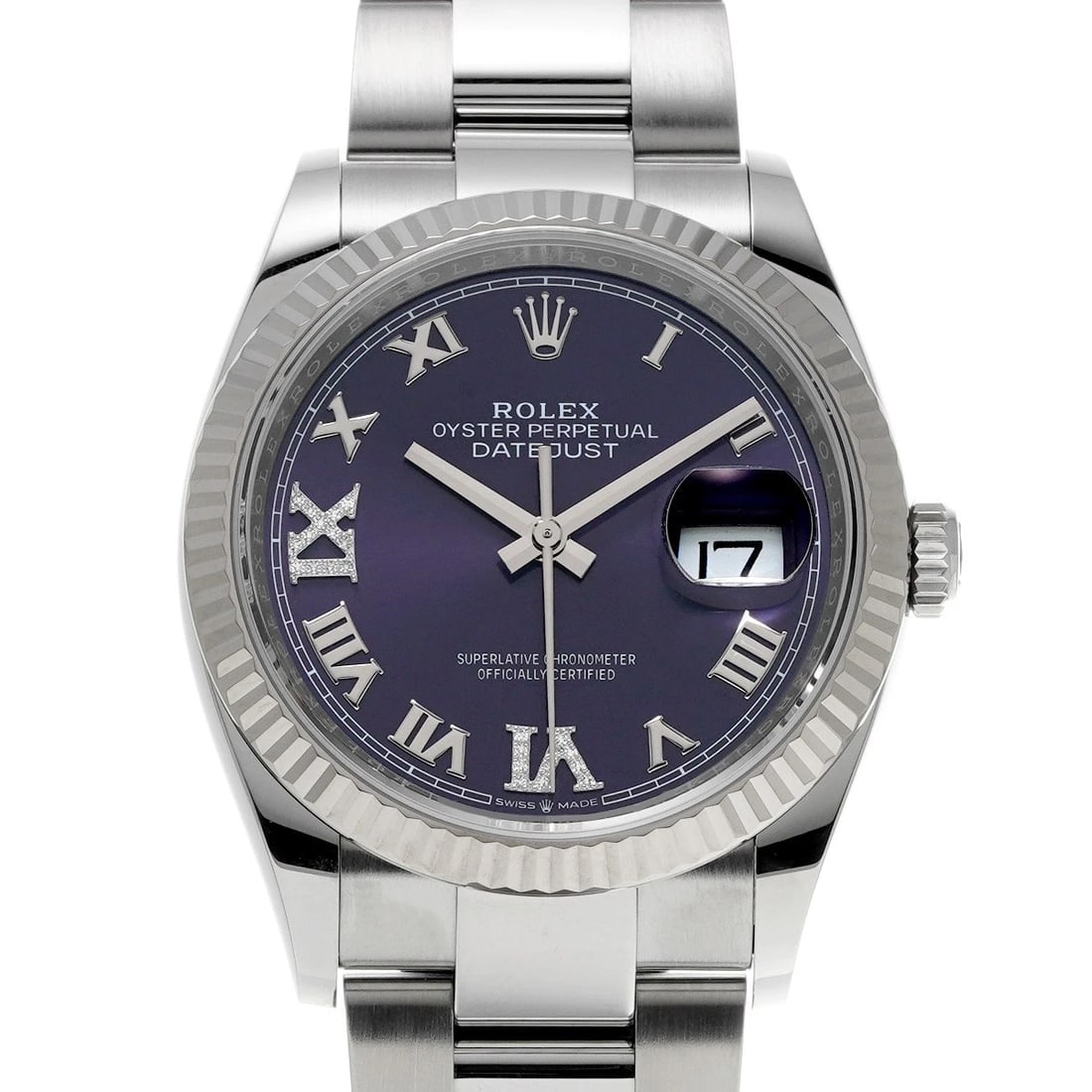 ROLEX DATEJUST 36 AUBERZINE/DIAMOND WATCH: ROLEX Datejust 36 Auberzine/diamond Watch Brand: ROLEX Type/Style: Wristwatch Material: Band Material Stainless steel, Case Material Stainless steel Color: Dial Color Auberzine Size: Case Size H/about