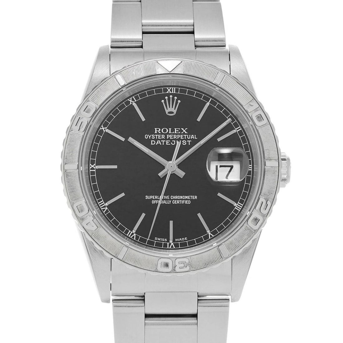 ROLEX DATEJUST THUNDERBIRD BLACK WATCH: ROLEX Datejust Thunderbird black Watch Brand: ROLEX Type/Style: Wristwatch Material: Band Material Stainless steel, Case Material Stainless steel Color: Dial Color black Size: Case Size H/about 36mm