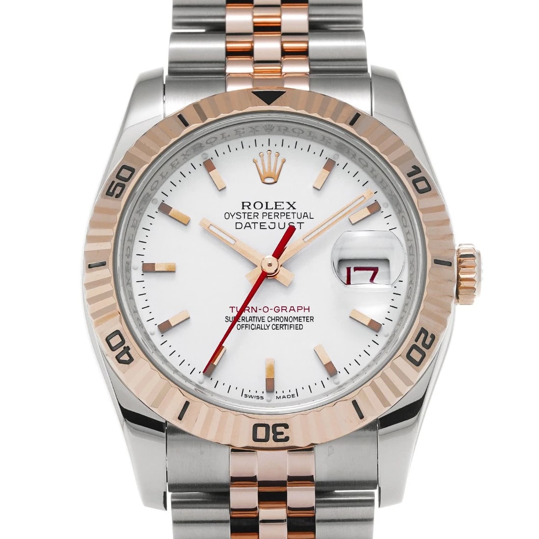 ROLEX DATEJUST TURN-O-GRAPH WHITE WATCH: ROLEX Datejust Turn-O-Graph white Watch Brand: ROLEX Type/Style: Wristwatch Material: Band Material Stainless steel/Everrose gold, Case Material Stainless steel Color: Dial Color white Size: Case Size