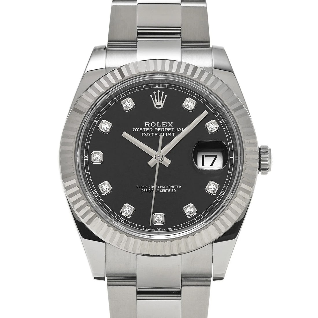 ROLEX DATEJUST 41 BRIGHT BLACK/DIAMOND WATCH: ROLEX Datejust 41 Bright black/diamond Watch Brand: ROLEX Type/Style: Wristwatch Material: Band Material Stainless steel, Case Material Stainless steel Color: Dial Color Bright black Size: Case Size H