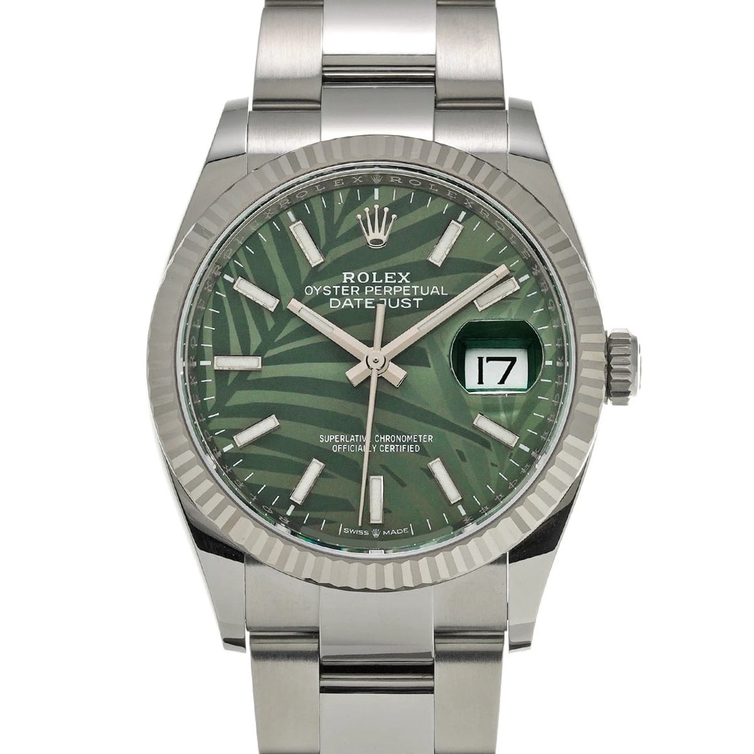 ROLEX DATEJUST 36 OLIVE GREEN PALM MOTIF WATCH (1 of 4)