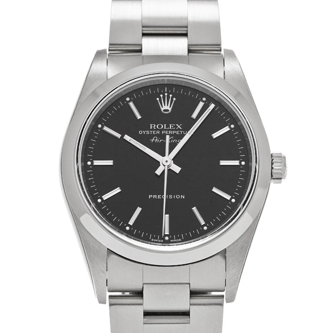 ROLEX AIR-KING BLACK WATCH: ROLEX Air-King black Watch Brand: Rolex Type/Style: Wristwatch Material: Band Material Stainless Steel, Case Material Stainless Steel Color: Dial Color Dial Color Blue Case Color Silver Band Color Sil