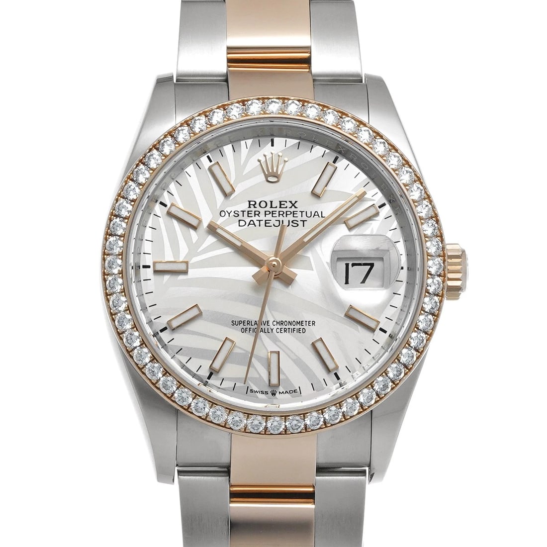 ROLEX DATEJUST 36 SILVER PALM MOTIF/DIAMOND WATCH (1 of 4)