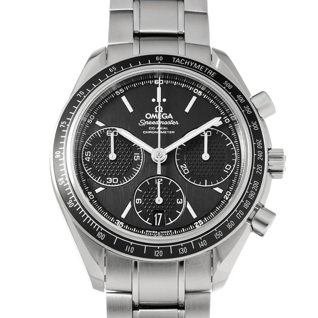 OMEGA SPEEDMASTER RACING CO-AXIAL BLACK WATCH: OMEGA Speedmaster Racing Co-axial black Watch Brand: OMEGA Type/Style: Wristwatch Material: Band Material Stainless steel, Case Material Stainless steel Color: Dial Color black Size: Case Size