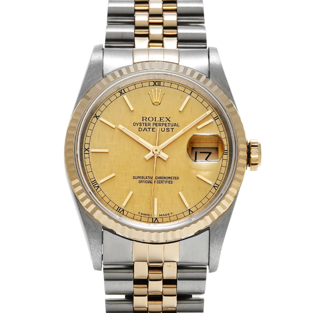ROLEX DATEJUST 36 CHAMPAGNE WATCH: ROLEX Datejust 36 Champagne Watch Brand: ROLEX Type/Style: Wristwatch Material: Band Material Stainless steel/Yellow Gold, Case Material Stainless steel Color: Dial Color Champagne Size: Case Size H/a