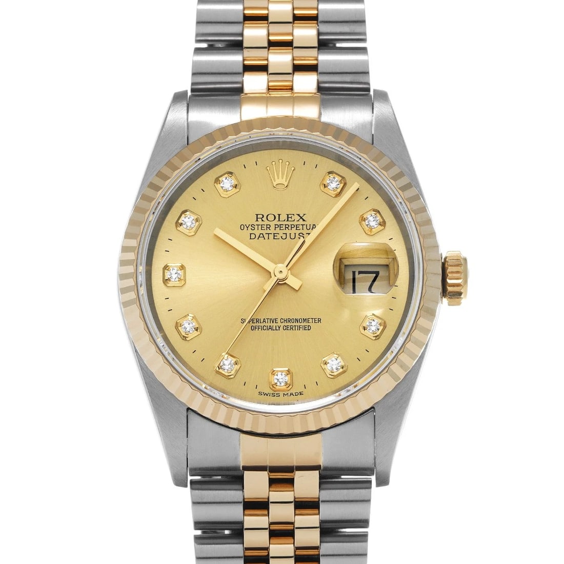 ROLEX DATEJUST CHAMPAGNE/DIAMOND WATCH: ROLEX Datejust Champagne/diamond Watch Brand: ROLEX Type/Style: Wristwatch Material: Band Material Stainless steel/Yellow Gold, Case Material Stainless steel Color: Dial Color Champagne Size: Case