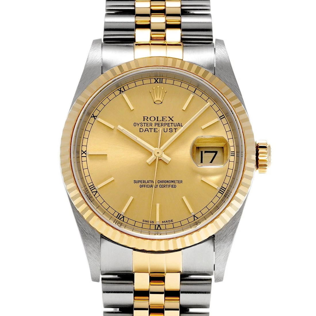 ROLEX DATEJUST CHAMPAGNE WATCH: ROLEX Datejust Champagne Watch Brand: ROLEX Type/Style: Wristwatch Material: Band Material Stainless steel/Yellow Gold, Case Material Stainless steel Color: Dial Color Champagne Size: Case Size