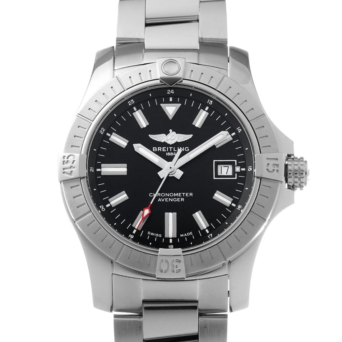 BREITLING AVENGER AUTOMATIC BLACK WATCH: BREITLING Avenger Automatic black Watch Brand: Breitling Type/Style: Wristwatch Material: Band Material Stainless Steel, Case Material Stainless Steel Color: Dial Color black Size: Case Size H/about
