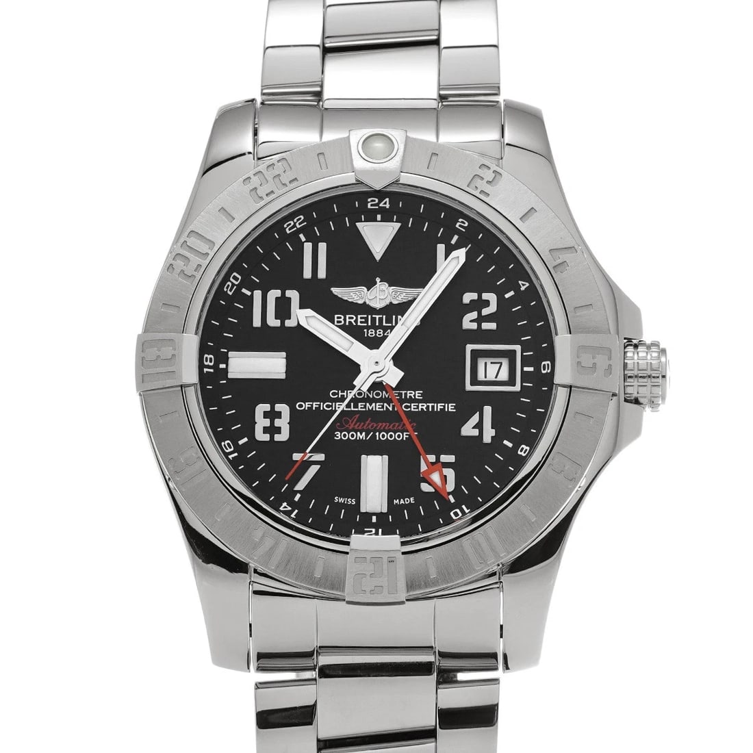 BREITLING AVENGER II GMT BLACK WATCH: BREITLING Avenger II GMT black Watch Brand: BREITLING Type/Style: Wristwatch Material: Band Material Stainless steel, Case Material Stainless steel Color: Dial Color black Size: Case Size H/about