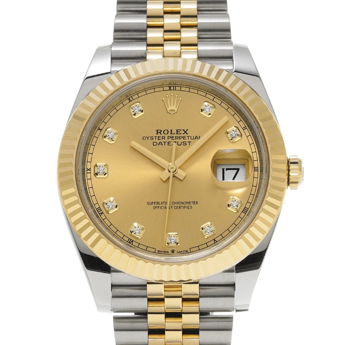 ROLEX DATEJUST 41 CHAMPAGNE/DIAMOND WATCH: ROLEX Datejust 41 Champagne/diamond Watch Brand: ROLEX Type/Style: Wristwatch Material: Band Material Stainless steel/Yellow Gold, Case Material Stainless steel Color: Dial Color Champagne Size: Case 