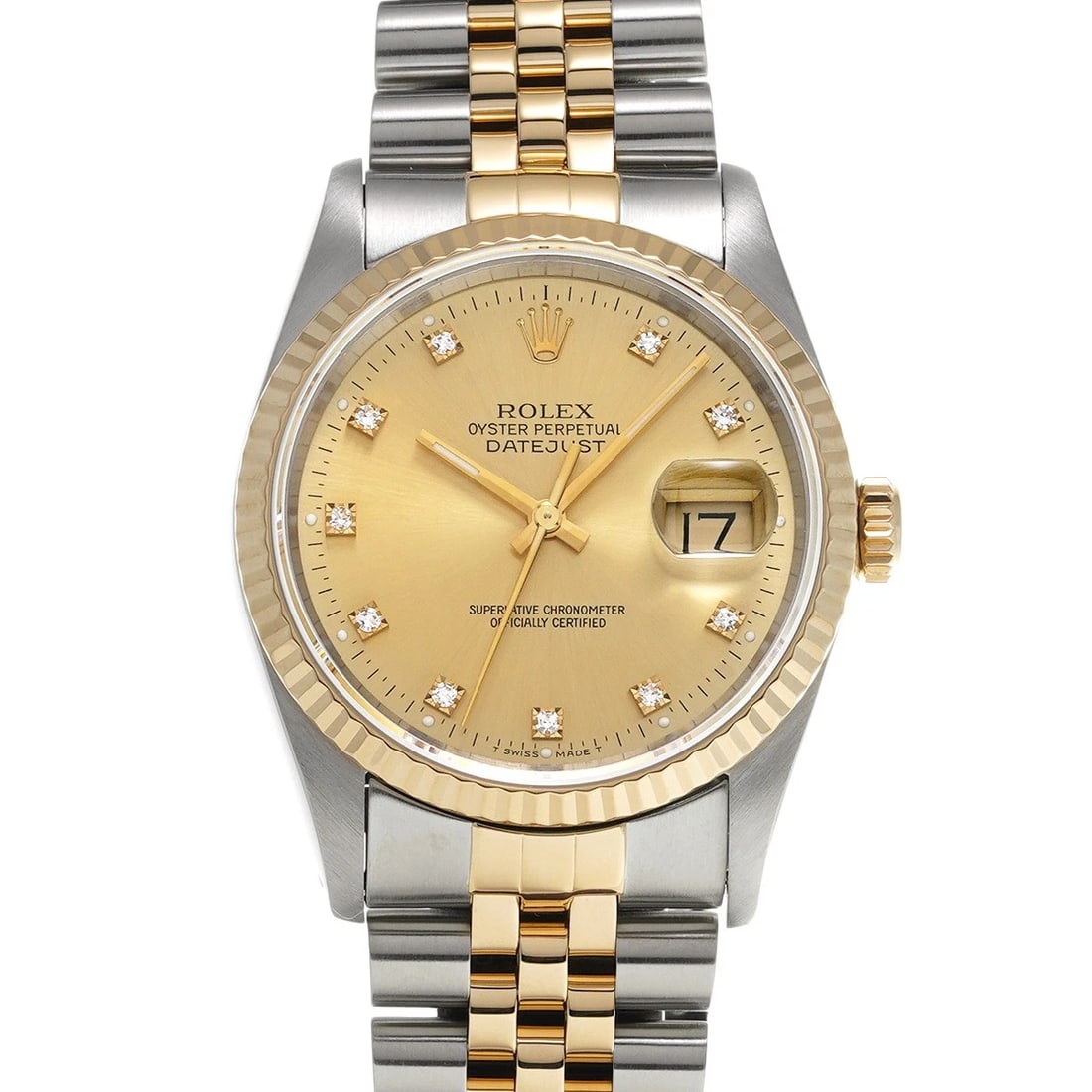 ROLEX DATEJUST CHAMPAGNE/DIAMOND WATCH: ROLEX Datejust Champagne/diamond Watch Brand: ROLEX Type/Style: Wristwatch Material: Band Material Stainless steel/Yellow Gold, Case Material Stainless steel Color: Dial Color Champagne Size: Case