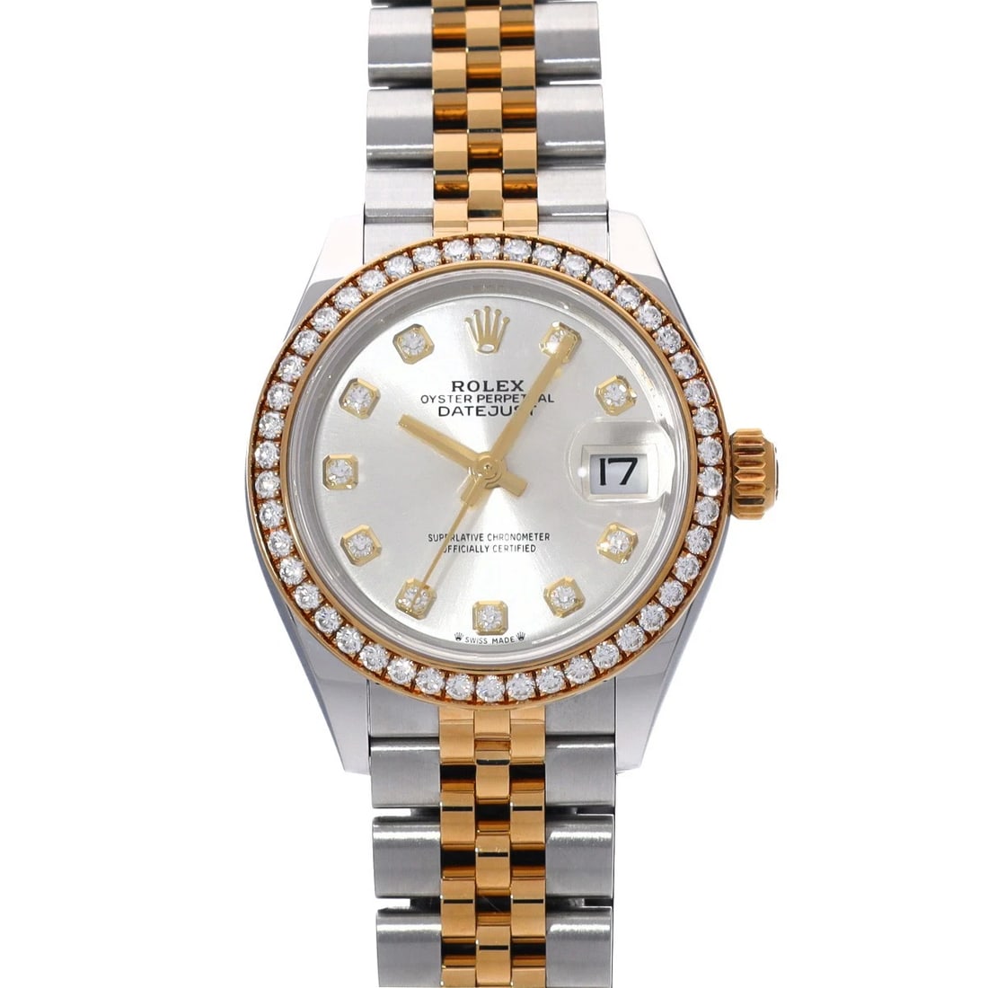 ROLEX DATEJUST 28 SILVER/DIAMOND WATCH: ROLEX Datejust 28 Silver/diamond Watch Brand: ROLEX Type/Style: Wristwatch Material: Band Material Stainless steel/Yellow Gold, Case Material Stainless steel Color: Dial Color Silver Size: Case Size