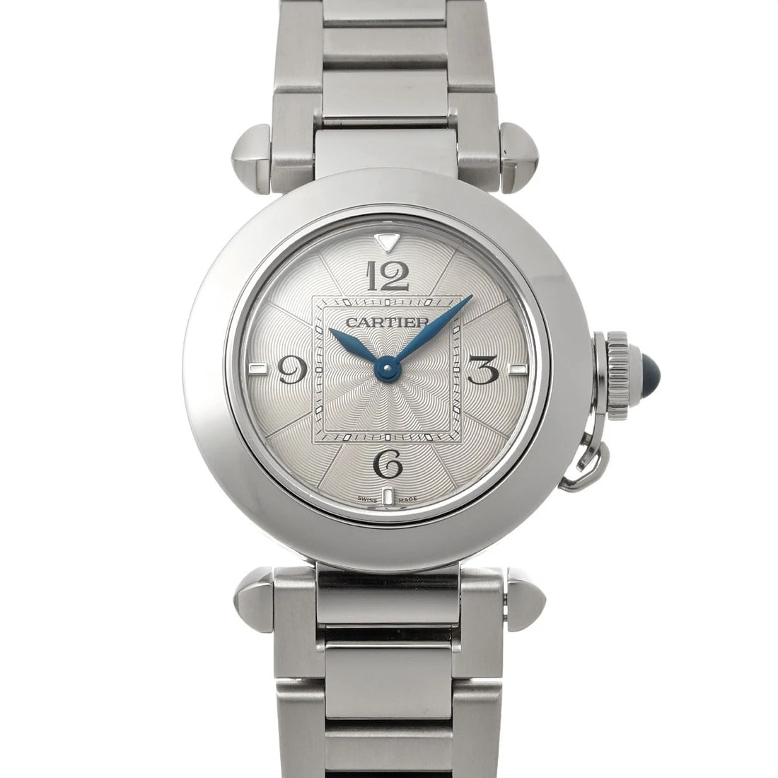 CARTIER PASHA DE CARTIER SILVER WATCH: CARTIER Pasha de Cartier Silver Watch Brand: Cartier Type/Style: Wristwatch Material: Band Material Steel, Case Material Steel Color: Dial Color Dial Color White Band Color Silver Case Color Silver