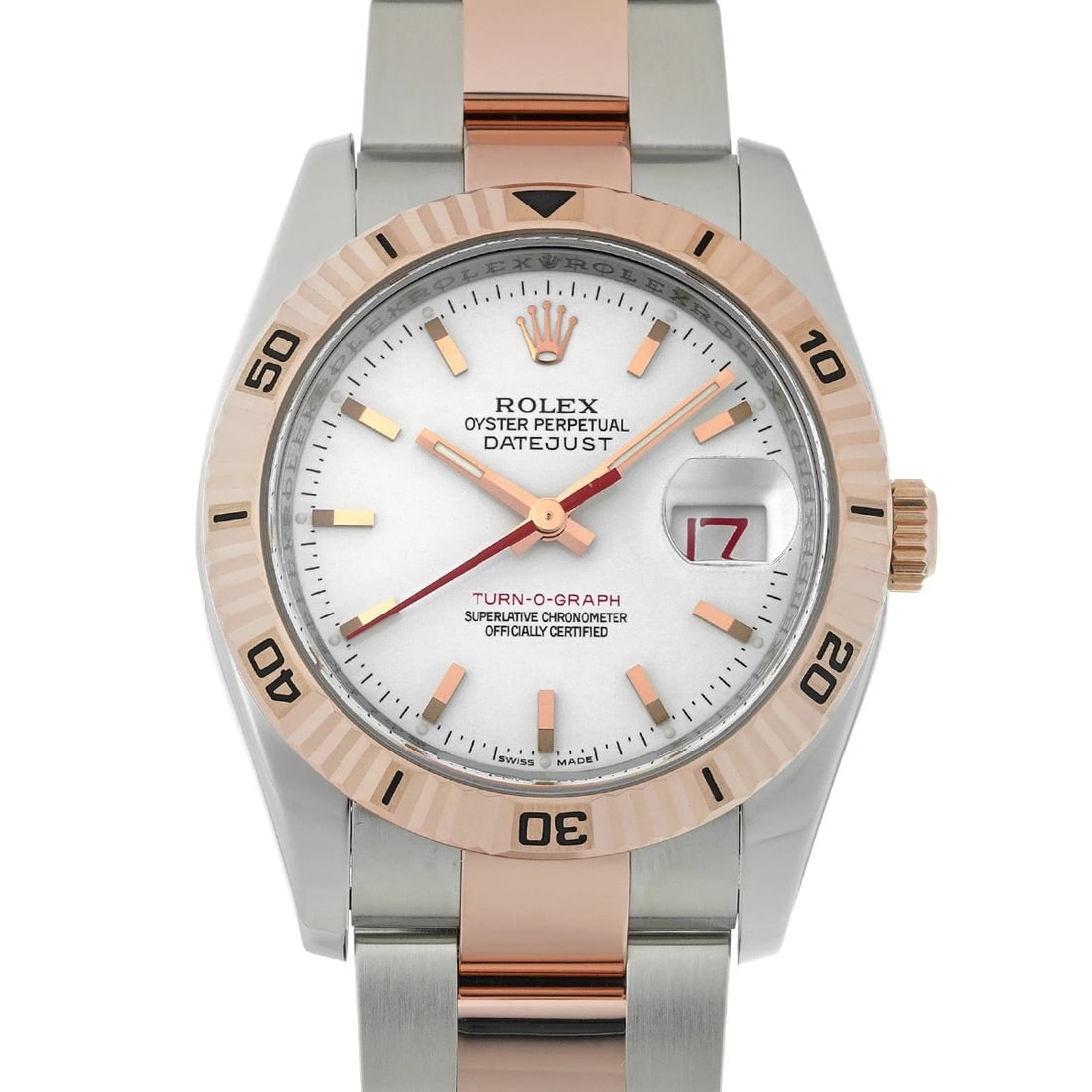 ROLEX DATEJUST TURN-O-GRAPH WHITE WATCH: ROLEX Datejust Turn-O-Graph white Watch Brand: ROLEX Type/Style: Wristwatch Material: Band Material Stainless steel/Everrose gold, Case Material Stainless steel Color: Dial Color white Size: Case