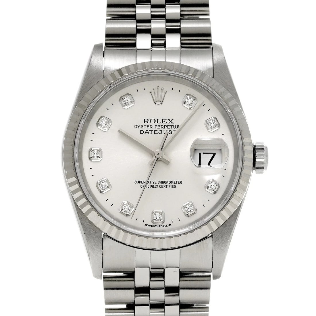ROLEX DATEJUST 36 SILVER/DIAMOND WATCH