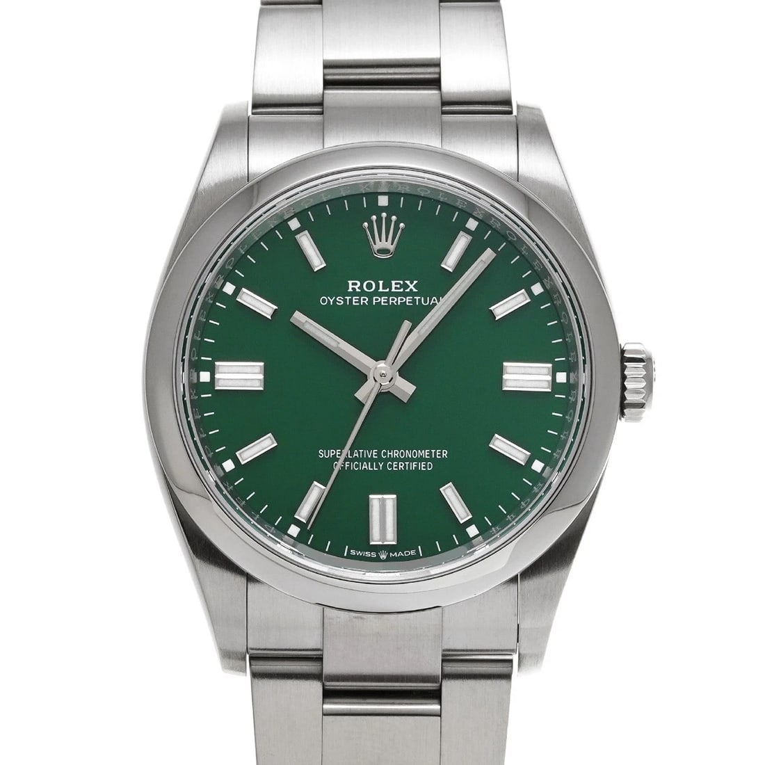 ROLEX OYSTER PERPETUAL 36 GREEN WATCH: ROLEX Oyster Perpetual 36 green Watch Brand: ROLEX Type/Style: Wristwatch Material: Band Material Stainless steel, Case Material Stainless steel Color: Dial Color green Size: Case Size H/about 36mm