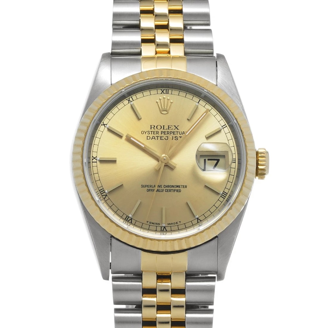 ROLEX DATEJUST 36 CHAMPAGNE WATCH: ROLEX Datejust 36 Champagne Watch Brand: ROLEX Type/Style: Wristwatch Material: Band Material Stainless steel/Yellow Gold, Case Material Stainless steel Color: Dial Color Champagne Size: Case Size