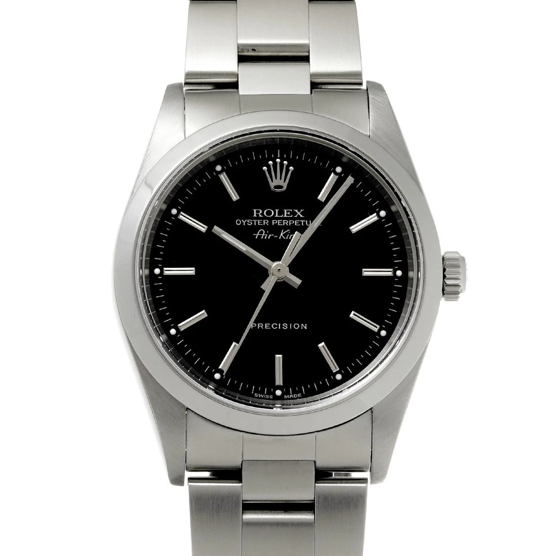 ROLEX AIR-KING BLACK WATCH: ROLEX Air-King black Watch Brand: ROLEX Type/Style: Wristwatch Material: Band Material Stainless steel, Case Material Stainless steel Color: Dial Color black Size: Case Size H/about 34mm W/about 34mm