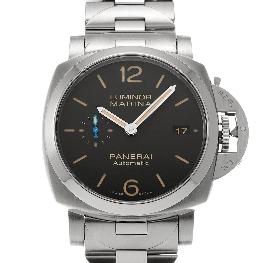 PANERAI LUMINOR MARINA ACCIAIO BLACK WATCH: PANERAI Luminor Marina Acciaio black Watch Brand: Panerai Type/Style: Wristwatch Material: Band Material Stainless Steel, Case Material Stainless Steel Color: Dial Color Dial Color Black Band Color