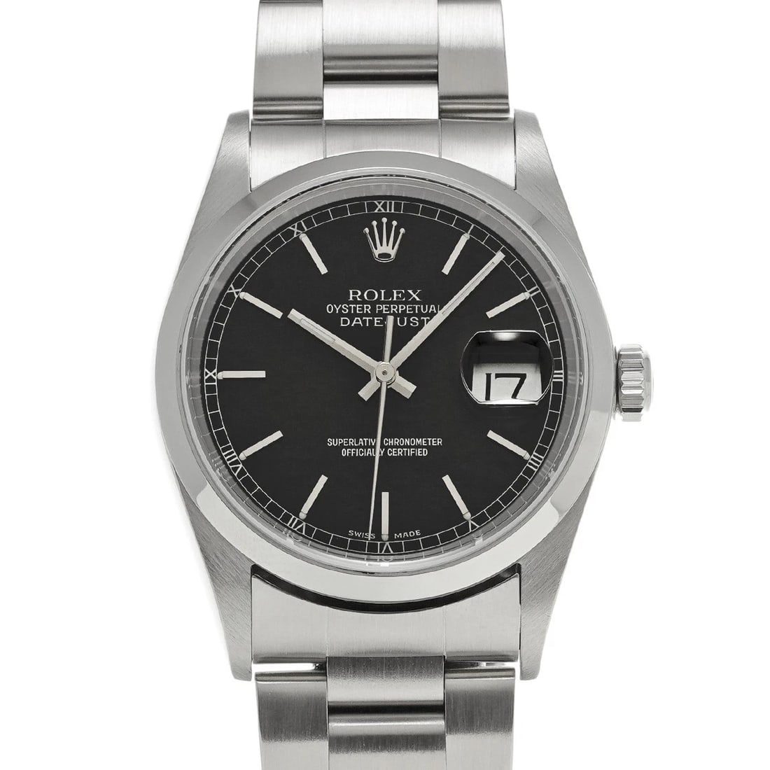 ROLEX DATEJUST BLACK WATCH: ROLEX Datejust black Watch Brand: ROLEX Type/Style: Wristwatch Material: Band Material Stainless steel, Case Material Stainless steel Color: Dial Color black Size: Case Size H/about 36mm W/about 36mm