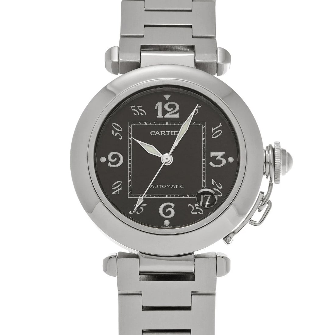 CARTIER PASHA BLACK WATCH: CARTIER Pasha black Watch Brand: CARTIER Type/Style: Wristwatch Material: Band Material Stainless steel, Case Material Stainless steel Color: Dial Color black Size: Case Size H/about 35mm W/about